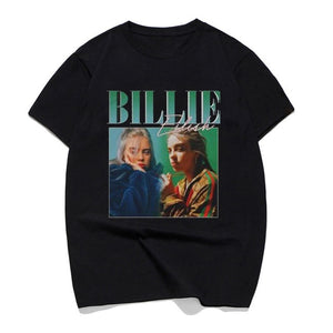 Billie Eilish Print 90s Vintage Black T-Shirt